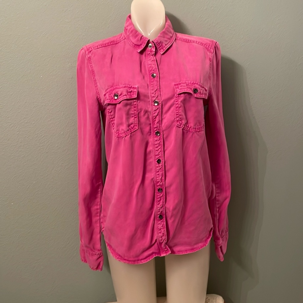 Halogen Pink Denim chambray style button down
